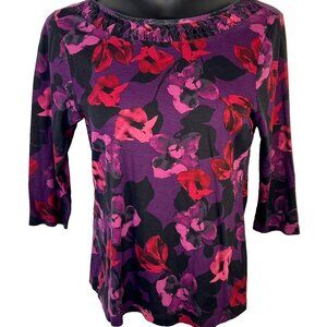 Croft & Barrow NWOT Women's S Knit Top Midnight Watercolor Floral 3/4 Sleeve